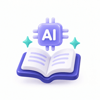 Ikon AI dan buku terbuka, melambangkan literasi AI